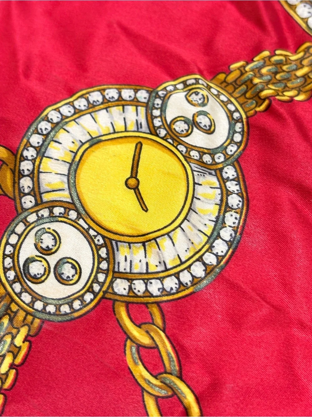 Chopard Silk Scarf Red Gold Chain Jewelry Watch Print Square